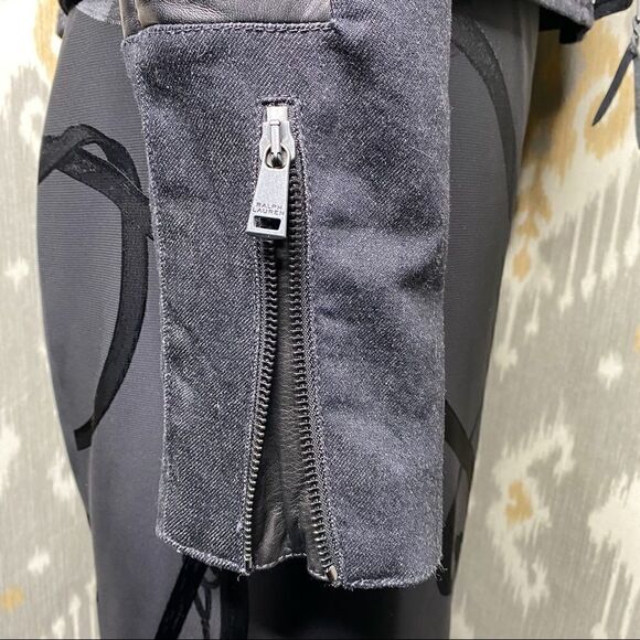 Ralph Lauren Italian Lamb Leather Patch Stretch Denim Moto Jacket - Picture 14 of 16